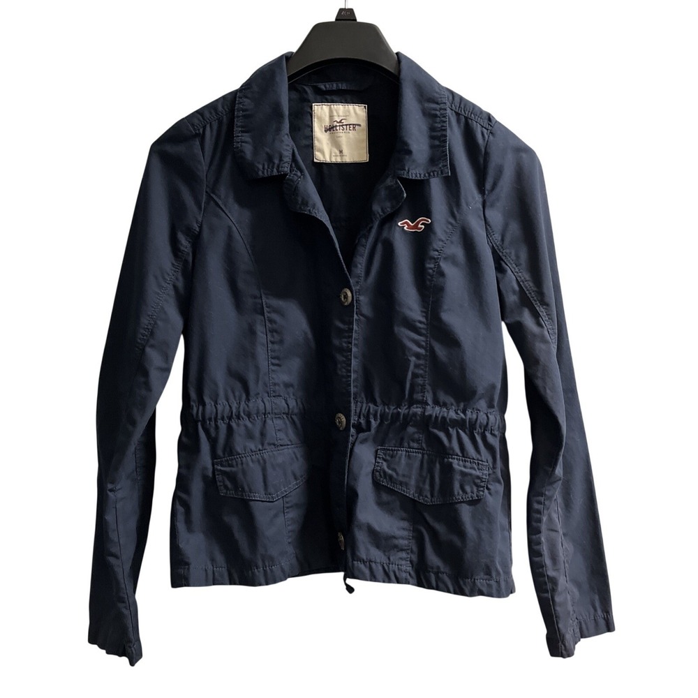 Hollister Jacket Blue Drawstring Waist Size M Y2K Preppy Coat Lightweight Layer